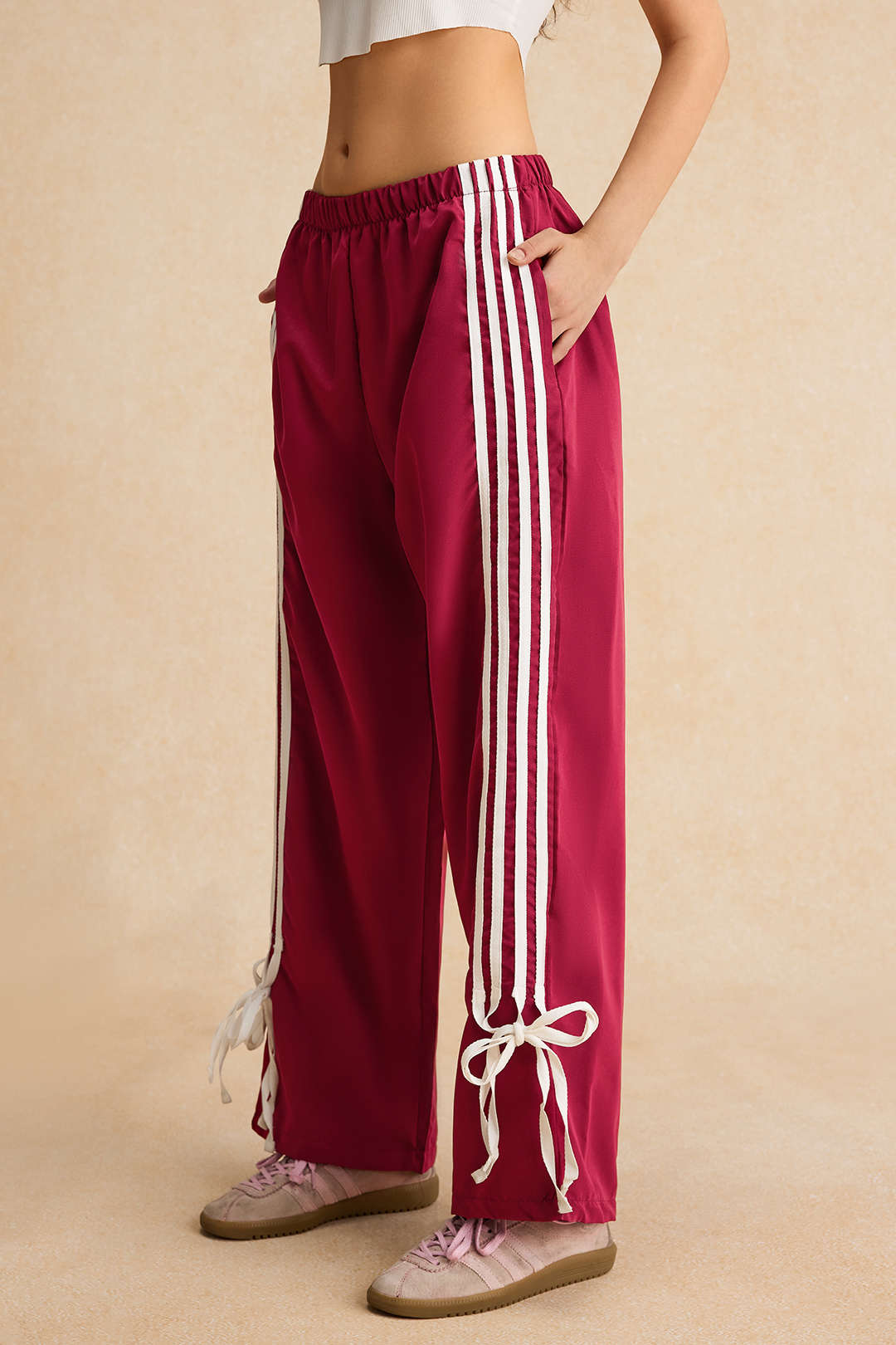Pantalones Patchwork Con Detalle De Cinturón Elegantes