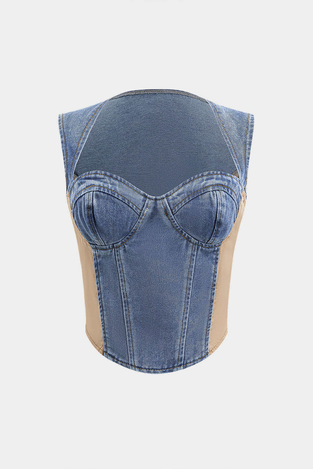 Bustier De Denim Patchwork Con Silueta Moderna Elegante