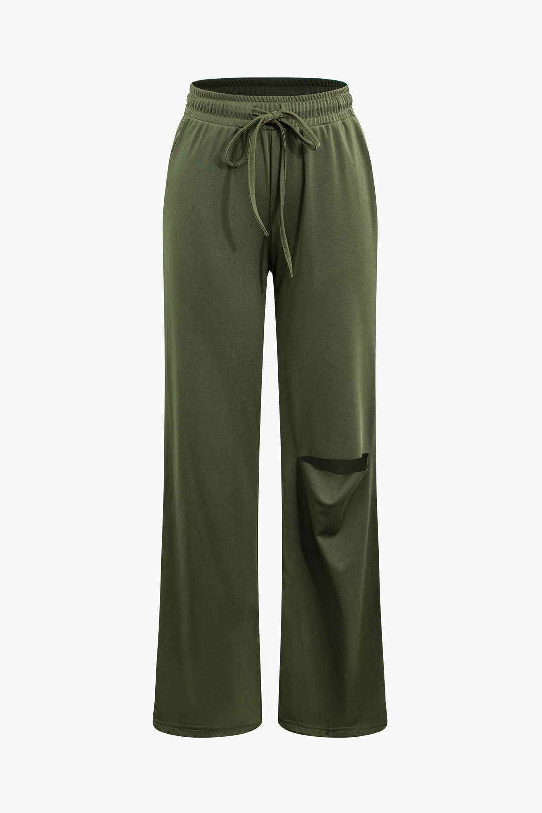 Conjunto Bodysuit Cuello Redondo Y Pantalones Rasgados Con Cordón