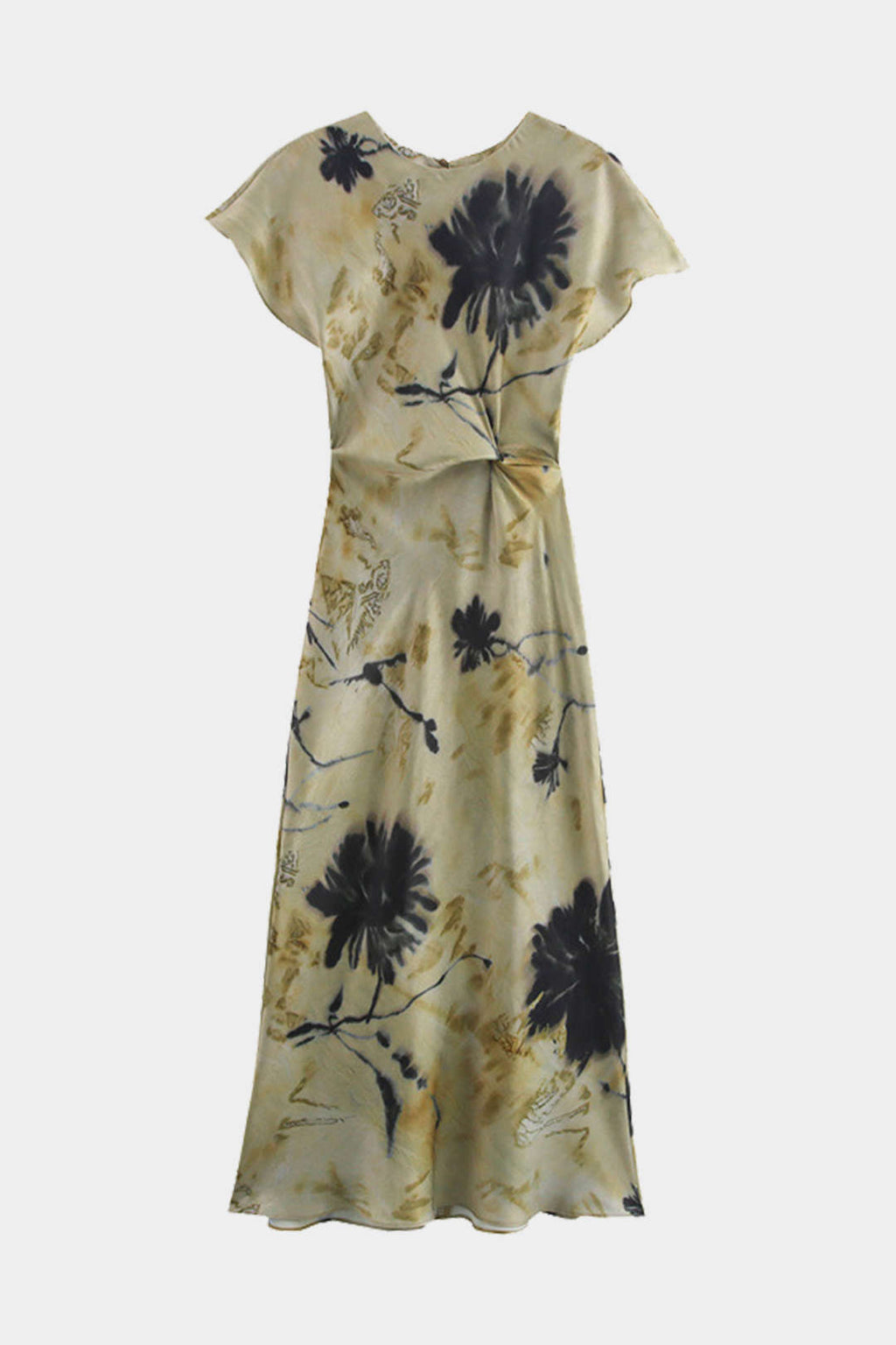 Vestido Midi Estampado Tie Dye Con Volantes Y Nudo Elegante
