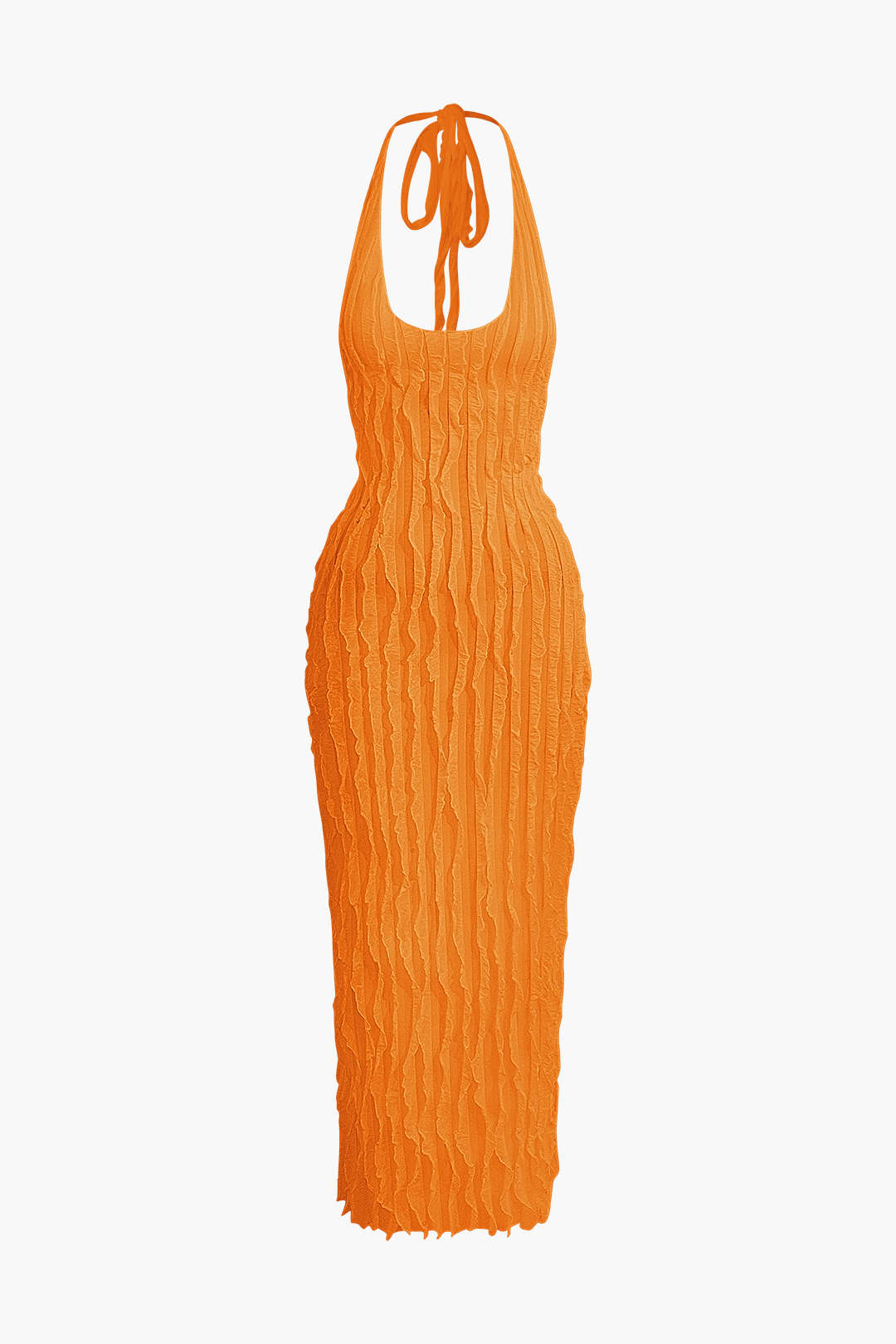 Vestido Maxi Halter Transparente Texturizado Con Volantes