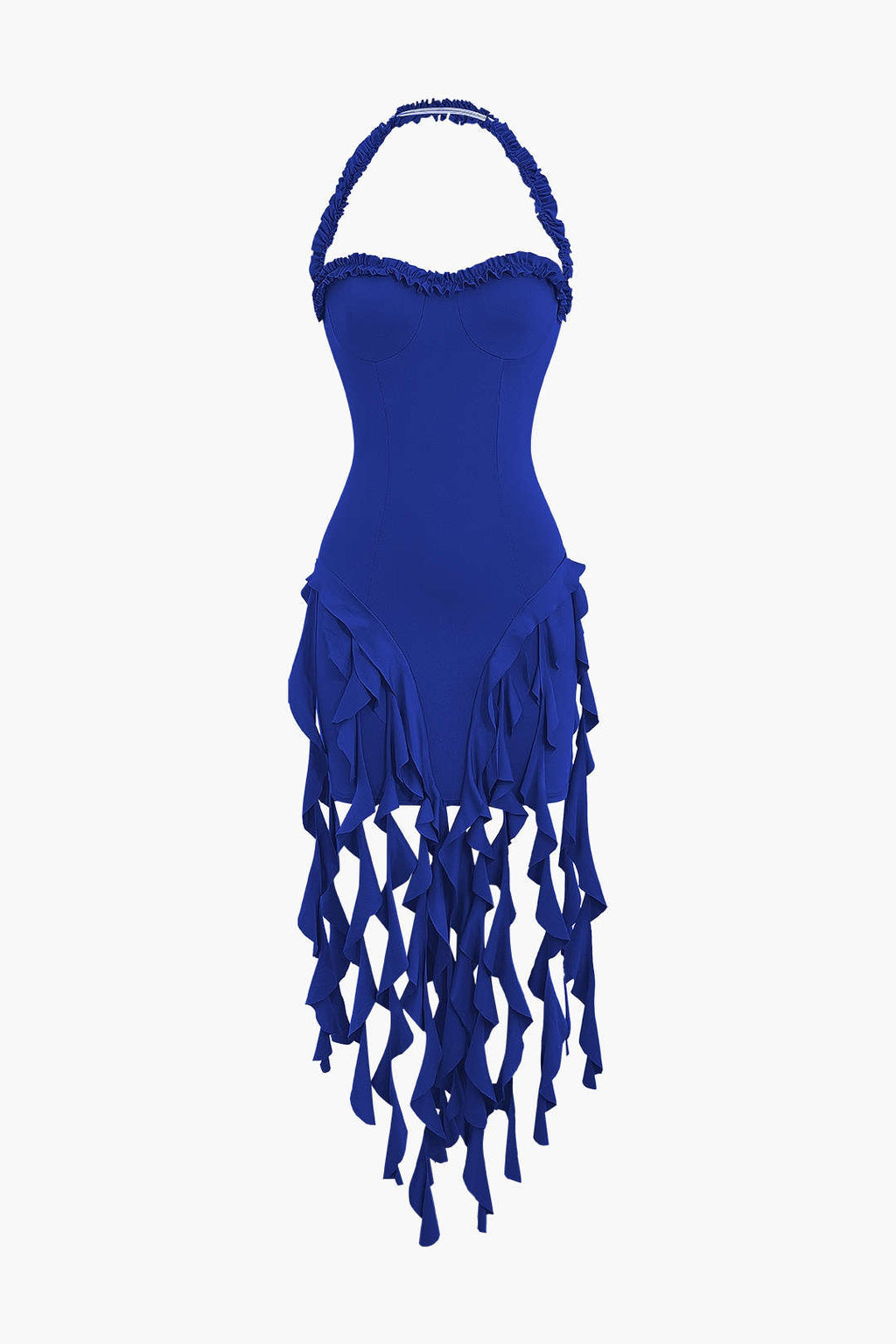 Vestido Mini Halter Bustier Con Flecos Espalda Abierta