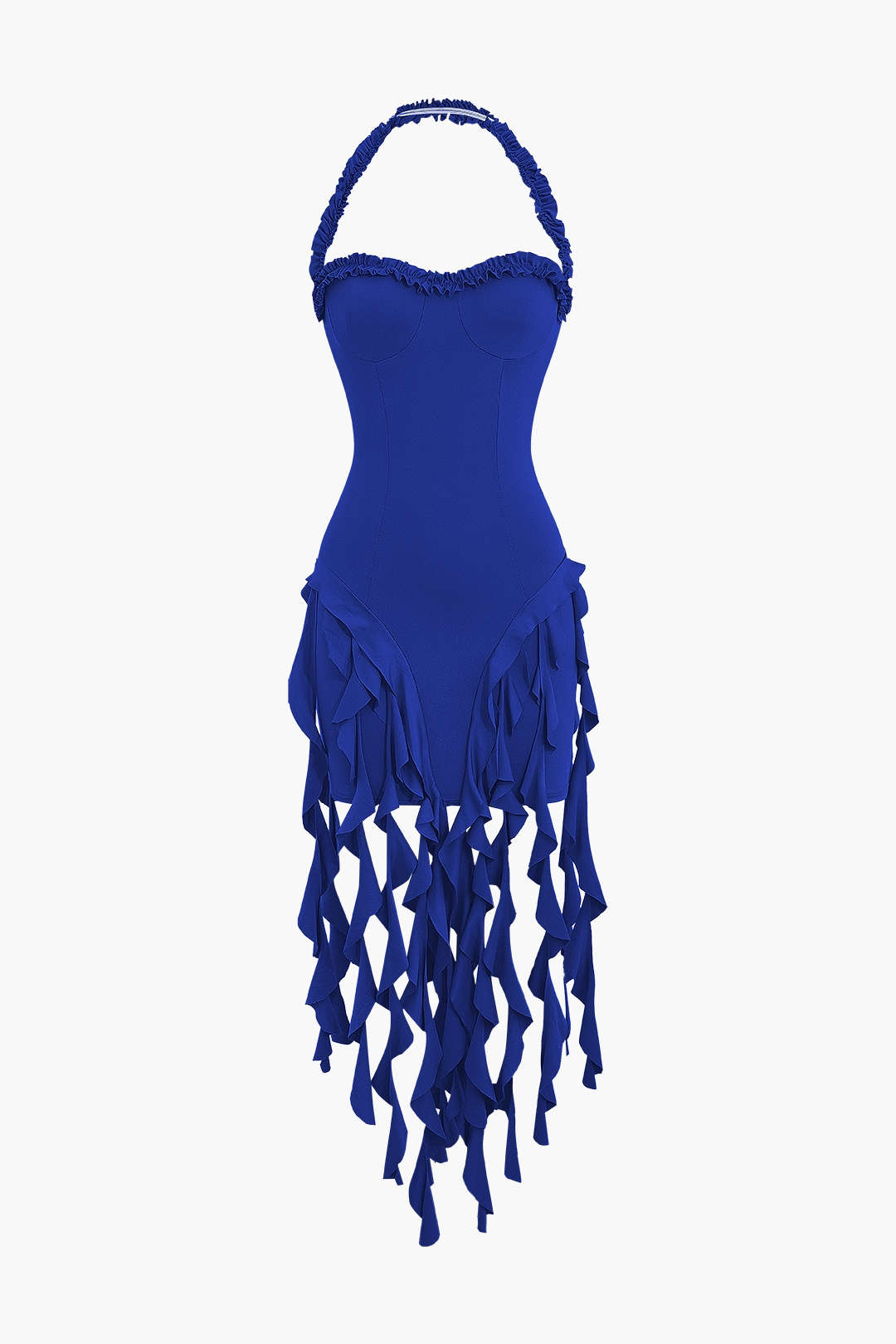 Vestido Mini Halter Bustier Con Flecos Espalda Abierta