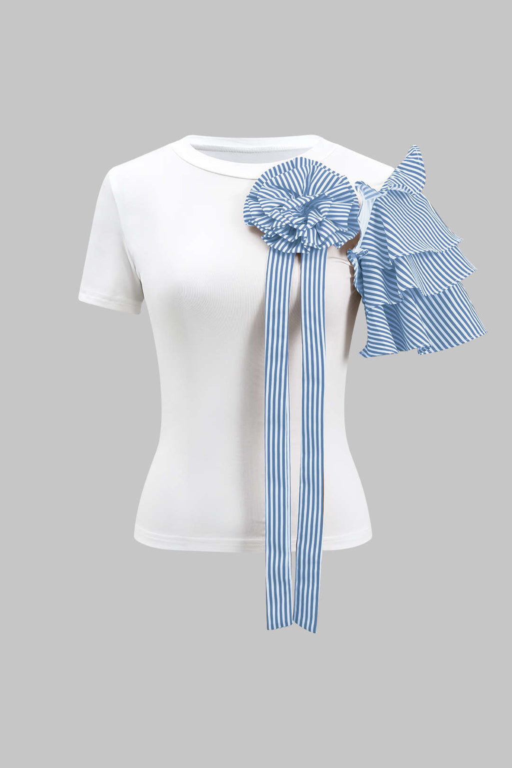 Blusa Rayas 3D con Flores y Pantalón Ancho con Botones