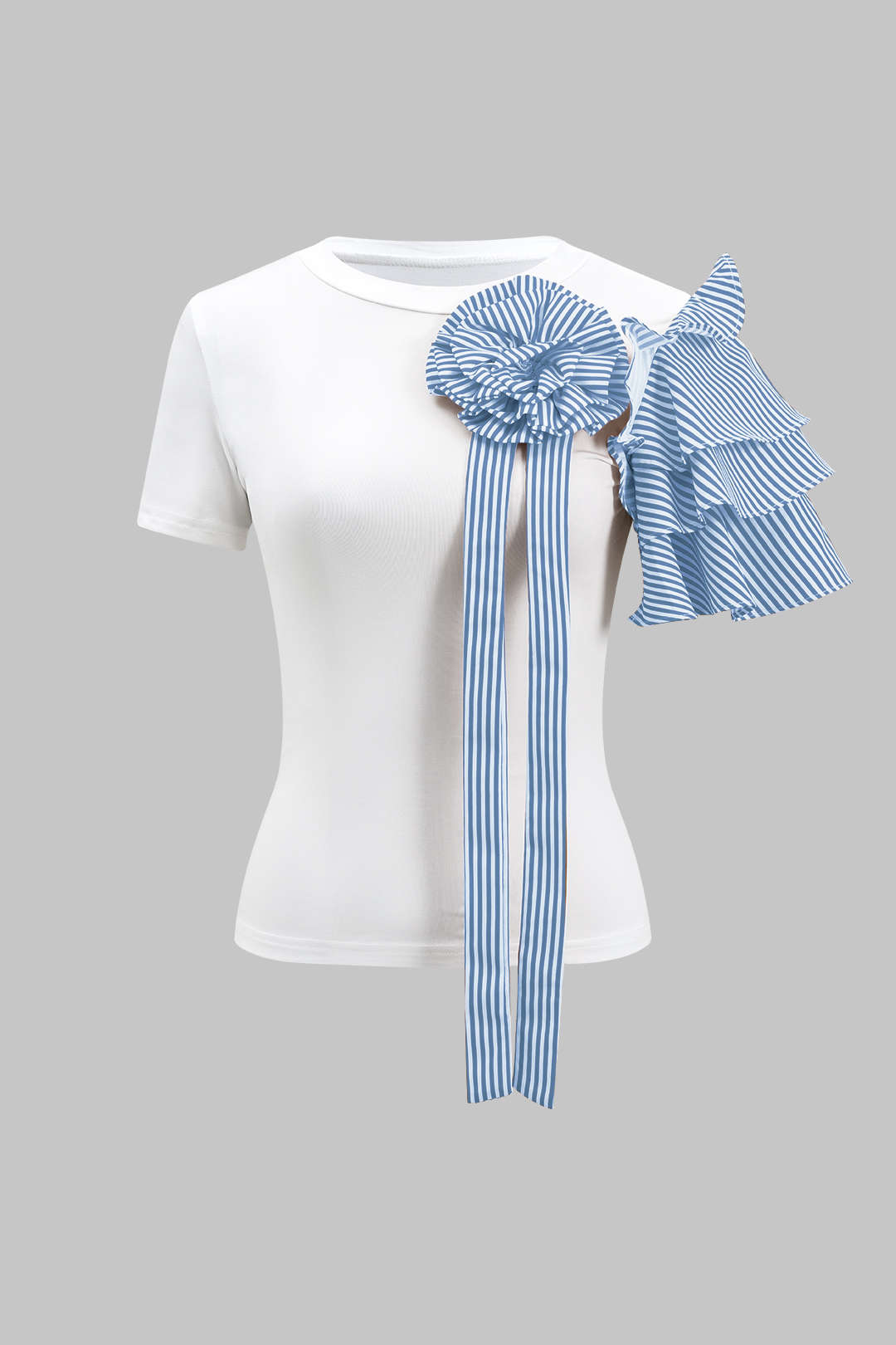 Blusa Rayas 3D con Flores y Pantalón Ancho con Botones