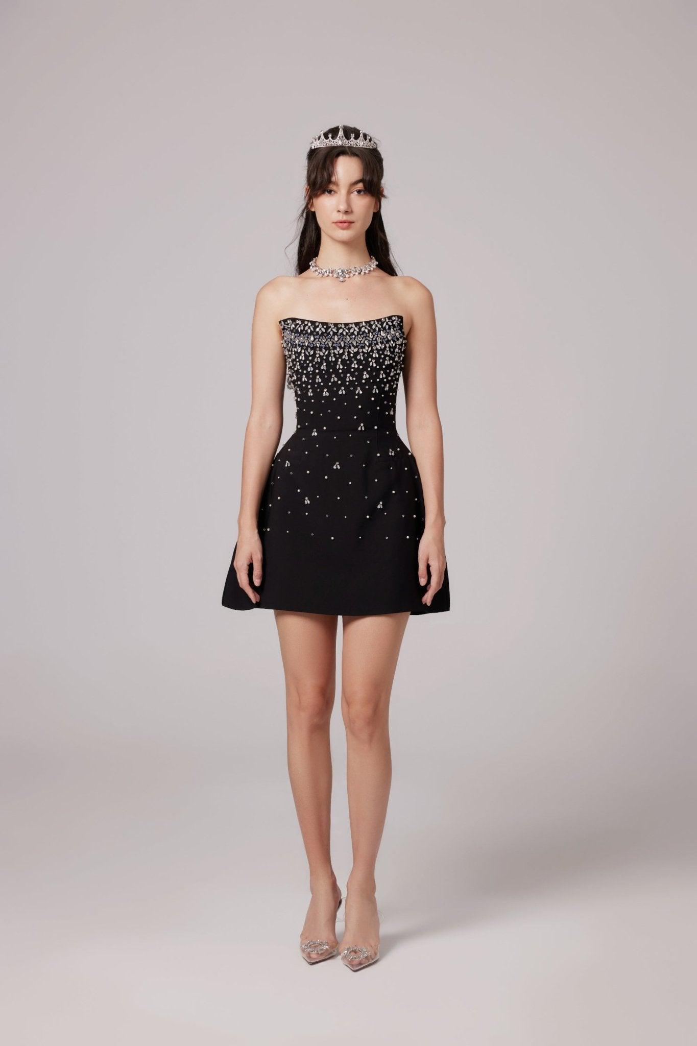 Vestido Mini Azul Melisande Con Perlas Y Cristales