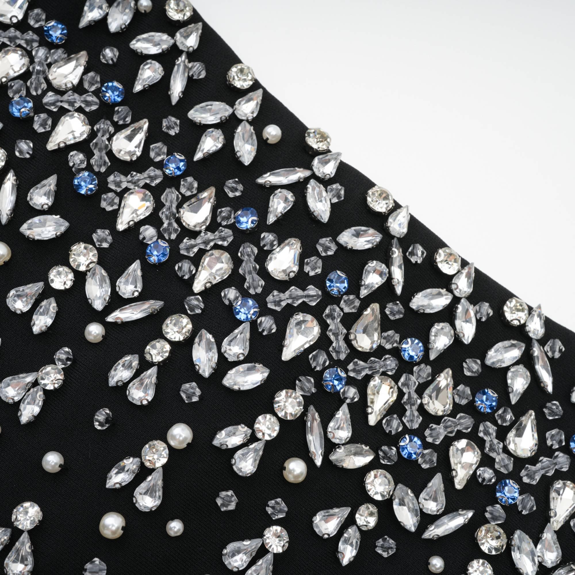 Vestido Mini Azul Melisande Con Perlas Y Cristales