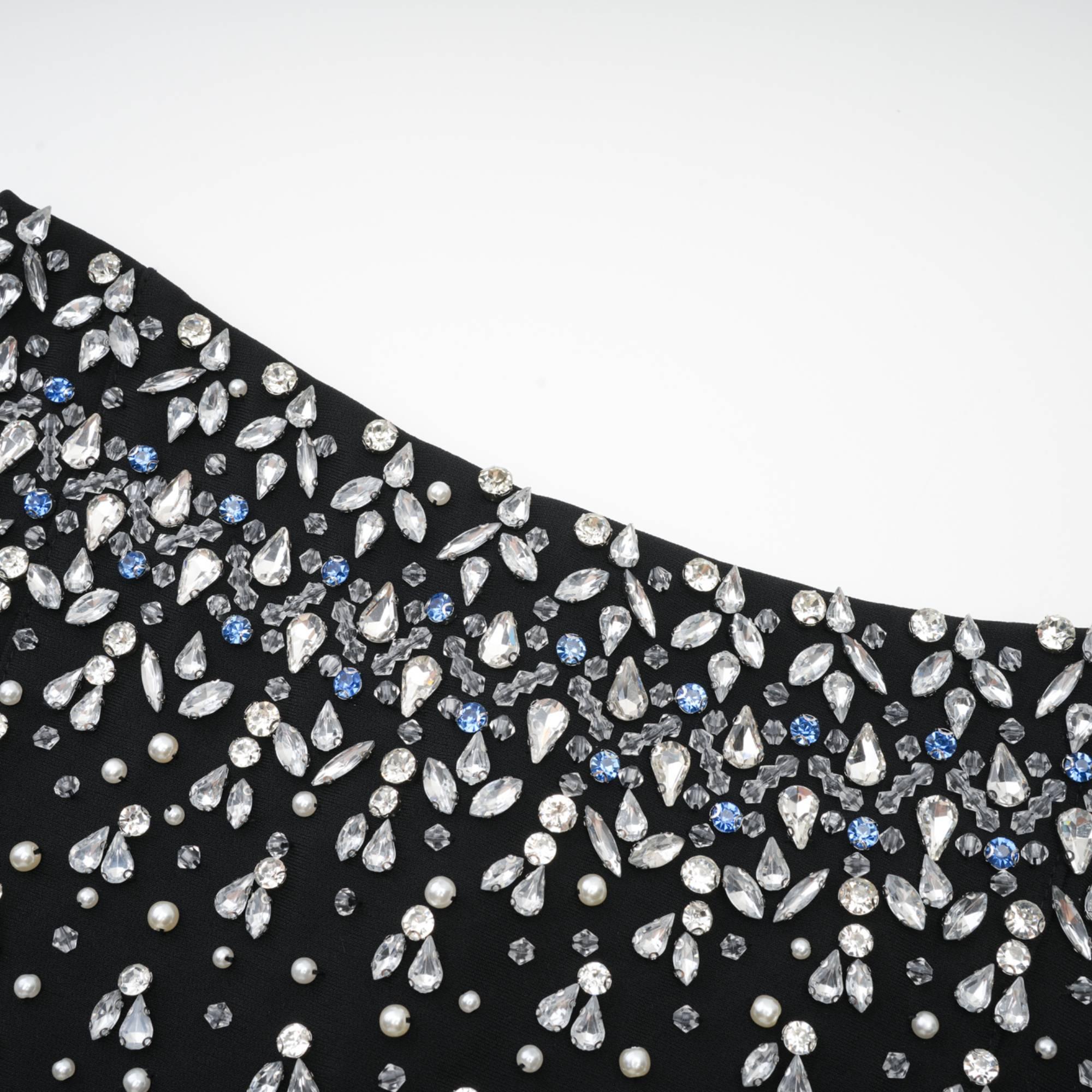 Vestido Mini Azul Melisande Con Perlas Y Cristales